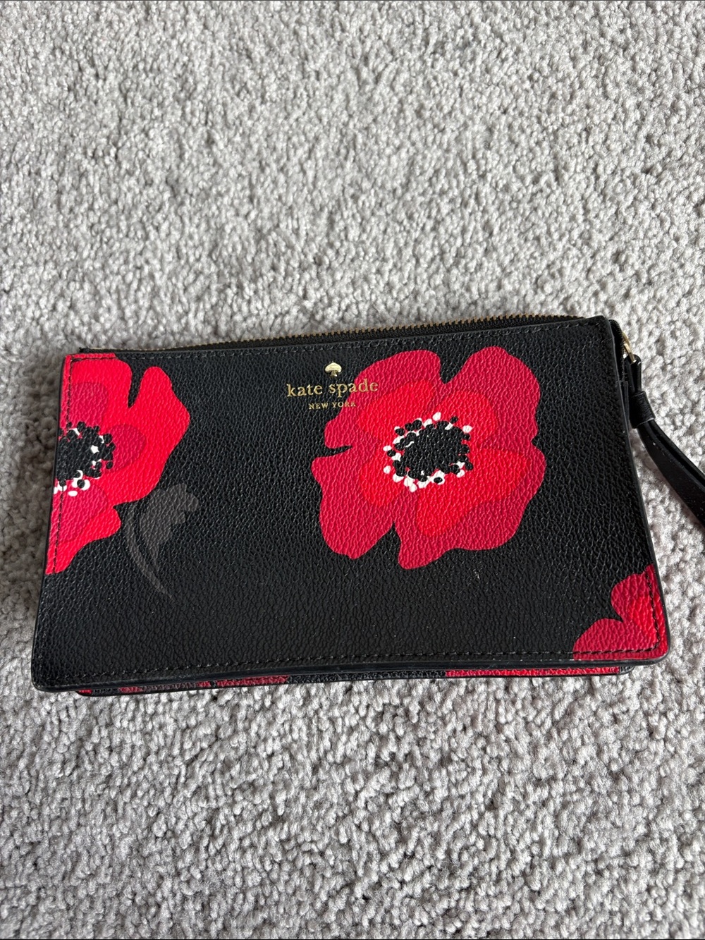 kate spade Black Wristlet Clutch with Red Floral Print
